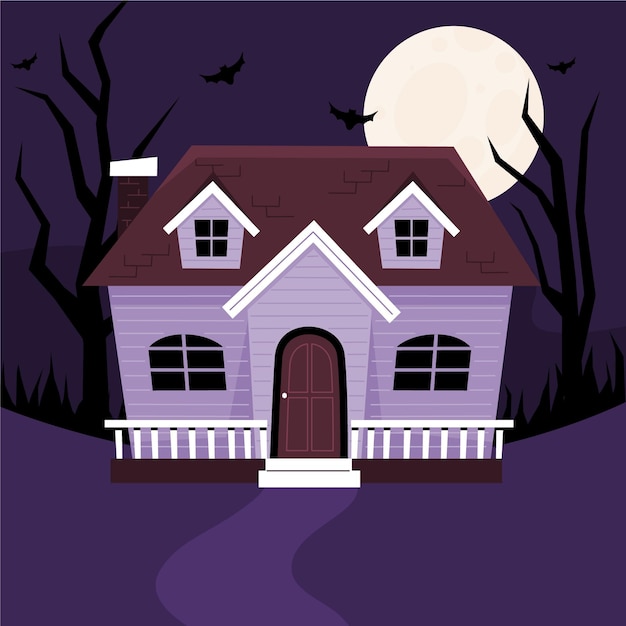 hand drawn flat halloween house illustration
