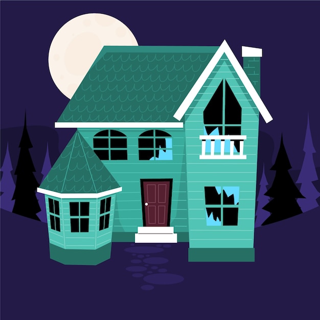 Hand drawn flat halloween house illustration