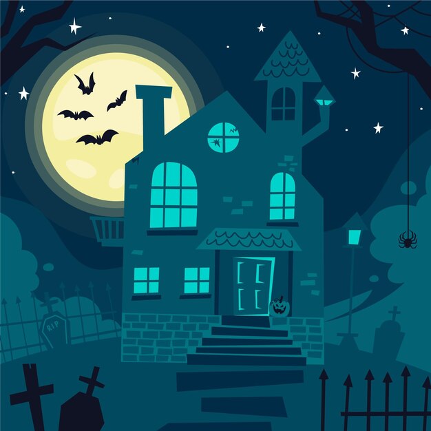 Hand drawn flat halloween house illustration