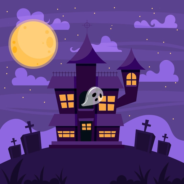 Free vector hand drawn flat halloween house illustration