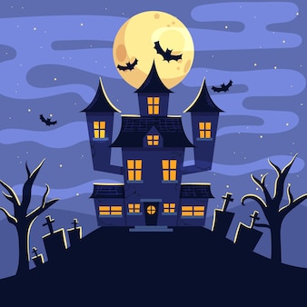 Hand drawn flat halloween house illustration