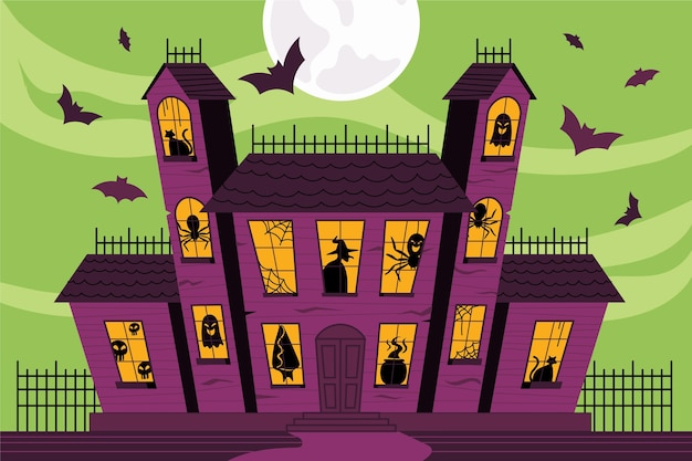 Vettore gratuito illustrazione di casa di halloween piatta disegnata a mano