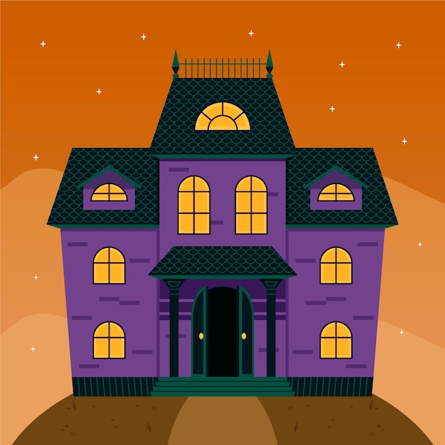 無料ベクター 手描きの平らなハロウィーンの家のイラスト