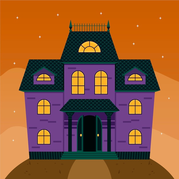 Hand drawn flat halloween house illustration