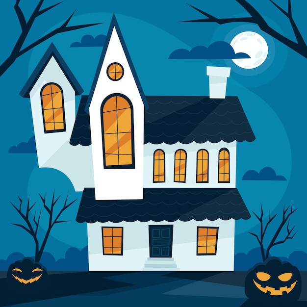 Hand drawn flat halloween house illustration