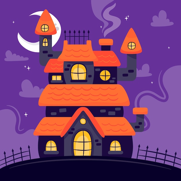 hand drawn flat halloween house illustration
