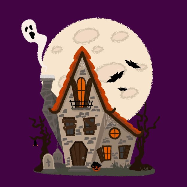 Hand drawn flat halloween house illustration