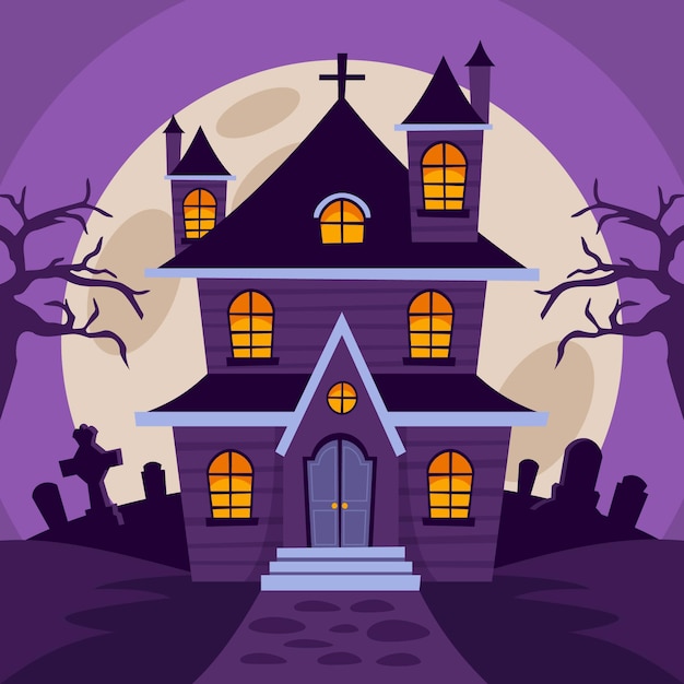 Free vector hand drawn flat halloween house illustration