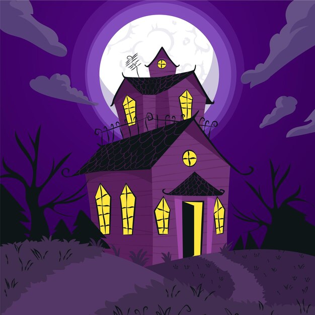 hand drawn flat halloween house illustration