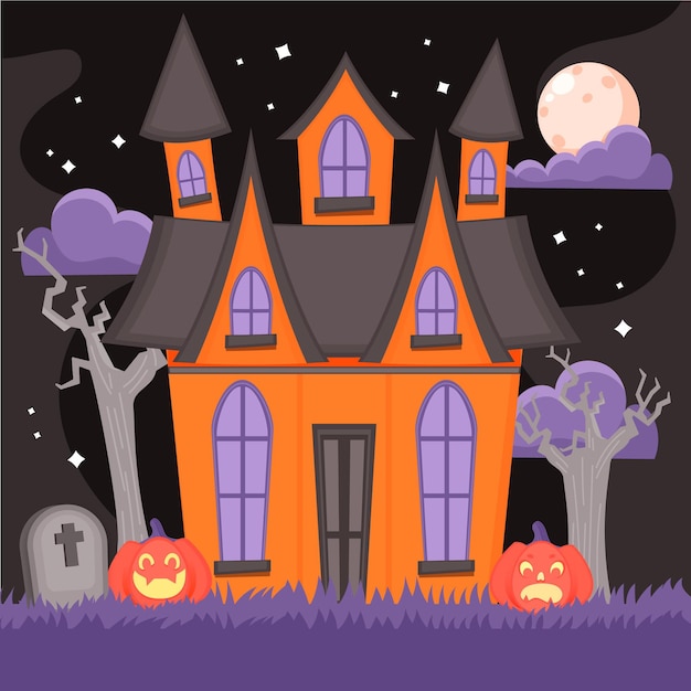 Free vector hand drawn flat halloween house illustration