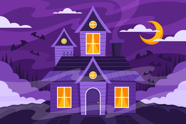 Free vector hand drawn flat halloween house illustration