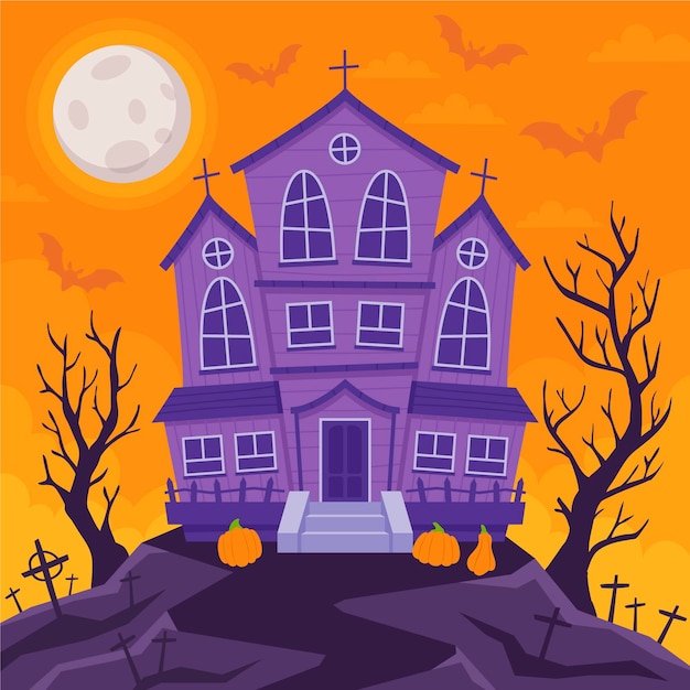 Vettore gratuito illustrazione di casa di halloween piatta disegnata a mano