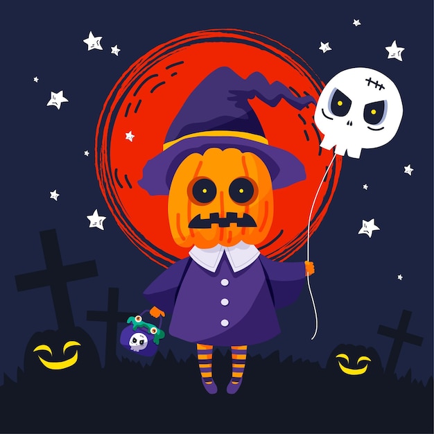 手描きフラットハロウィンイラスト