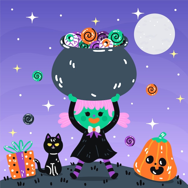 Hand drawn flat halloween illustration