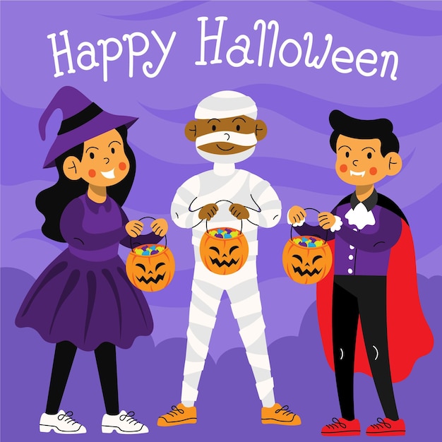 手描きフラットハロウィンイラスト