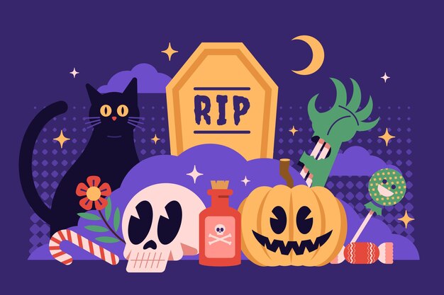 Hand drawn flat halloween illustration