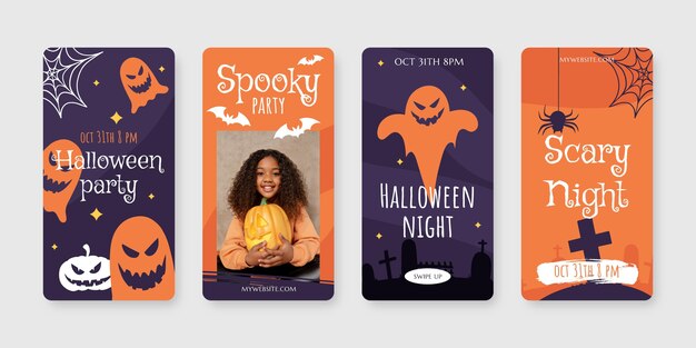 Hand drawn flat halloween instagram stories collection with photo