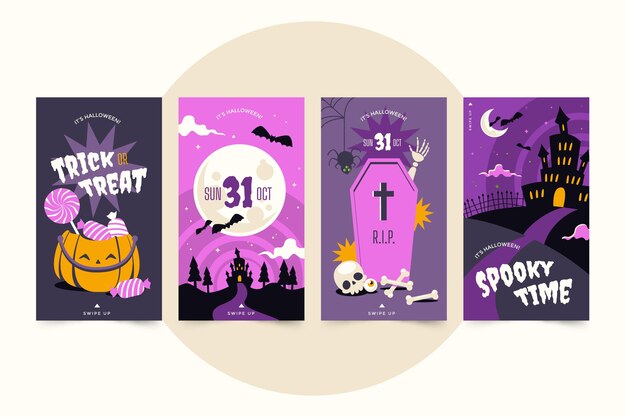 Hand drawn flat halloween instagram stories collection