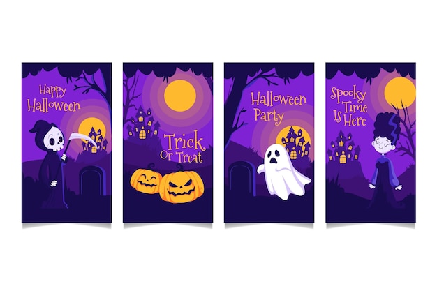 Vettore gratuito collezione di storie di instagram di halloween piatto disegnato a mano