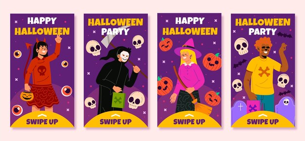 Hand drawn flat halloween instagram stories collection