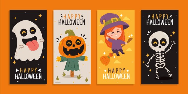 Hand drawn flat halloween instagram stories collection