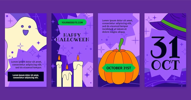 Free vector hand drawn flat halloween instagram stories collection