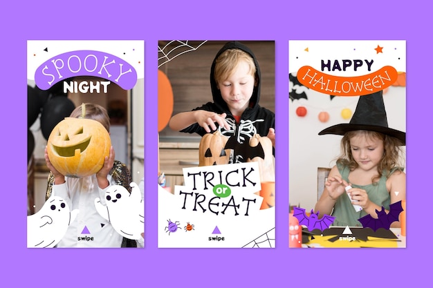 Free vector hand drawn flat halloween instagram stories collection