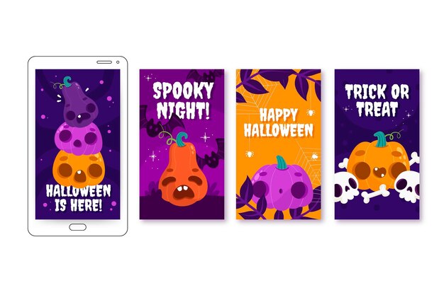 Hand drawn flat halloween instagram stories collection