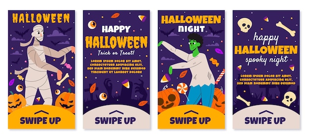 Free vector hand drawn flat halloween instagram stories collection