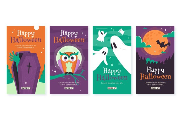 Free vector hand drawn flat halloween instagram stories collection