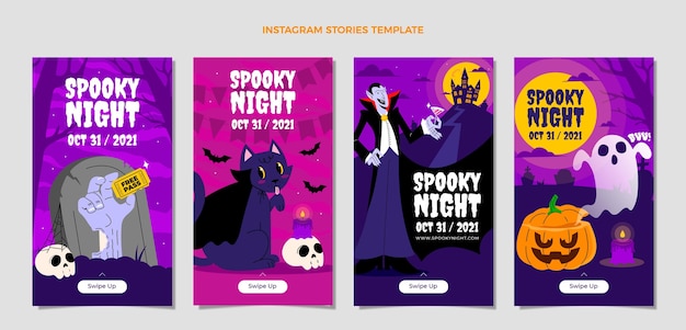 Hand drawn flat halloween instagram stories collection