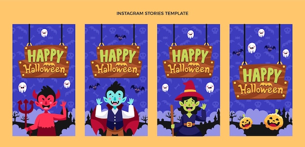 Free vector hand drawn flat halloween instagram stories collection