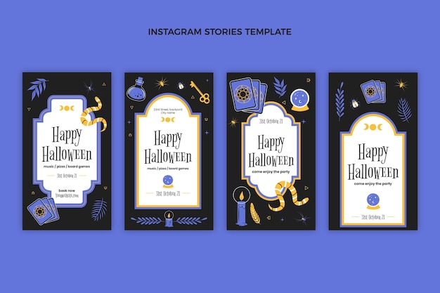 無料ベクター 手描きフラットハロウィンinstagramストーリーコレクション