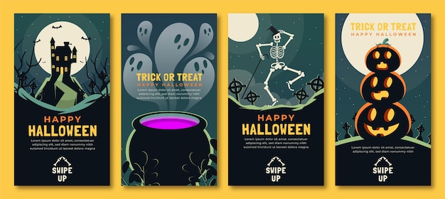 Vettore gratuito collezione di storie di instagram di halloween piatto disegnato a mano