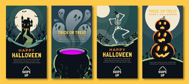 Hand drawn flat halloween instagram stories collection