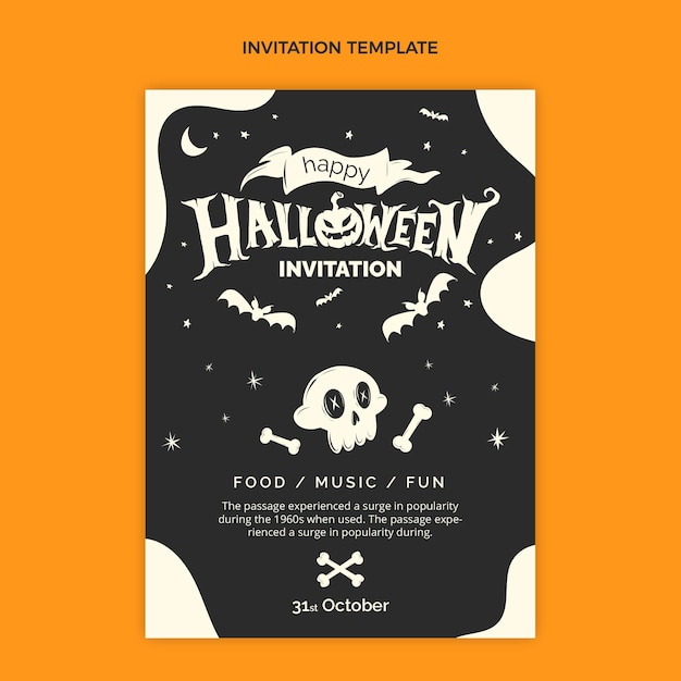 Vettore gratuito modello di invito di halloween piatto disegnato a mano