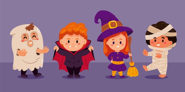 Free vector hand drawn flat halloween kids collection