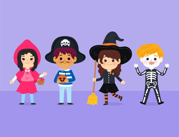 Hand drawn flat halloween kids collection