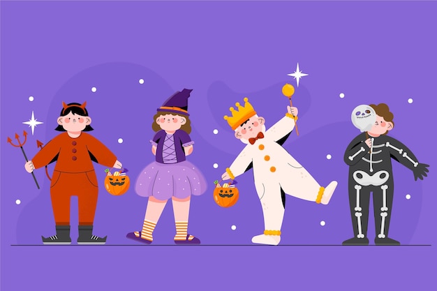 Free vector hand drawn flat halloween kids collection