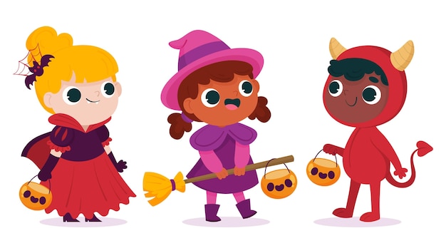 Free vector hand drawn flat halloween kids collection