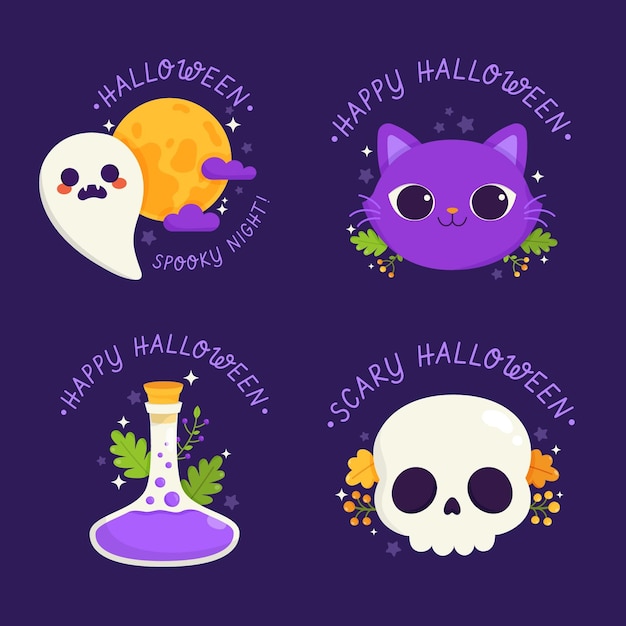 Hand drawn flat halloween labels collection