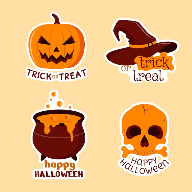 Hand drawn flat halloween labels collection