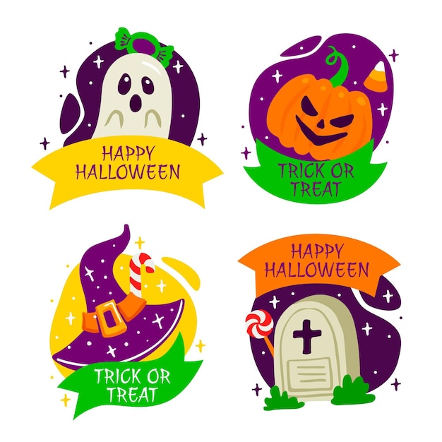 Free vector hand drawn flat halloween labels collection
