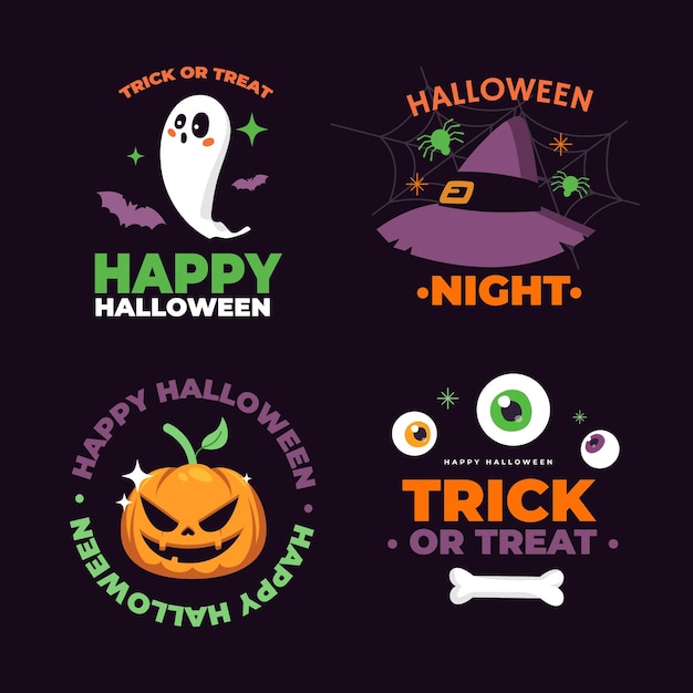Hand drawn flat halloween labels collection