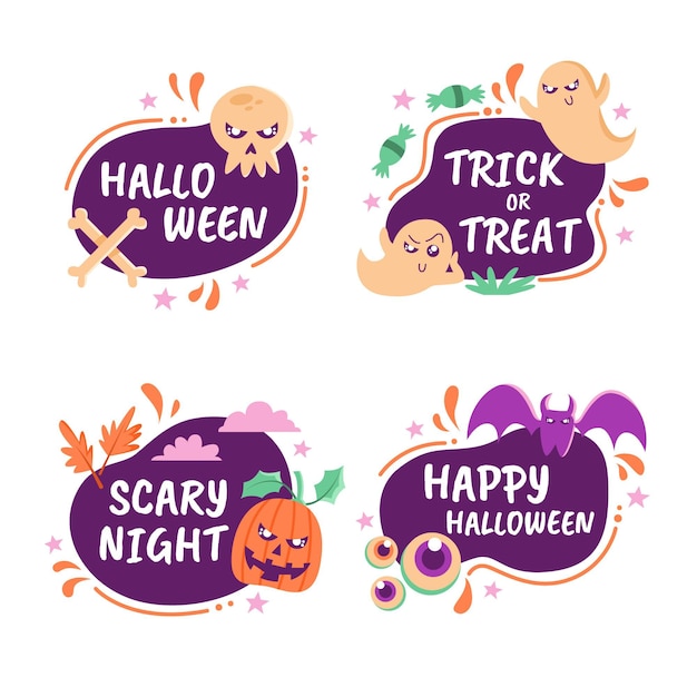 Free vector hand drawn flat halloween labels collection