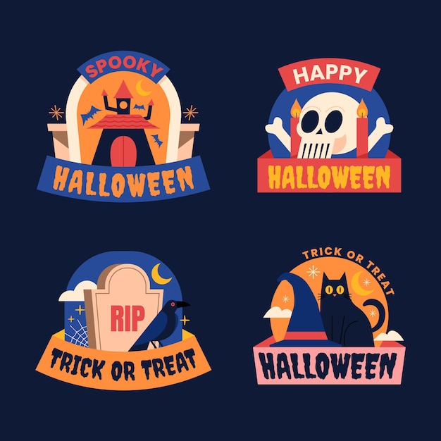 Free vector hand drawn flat halloween labels collection