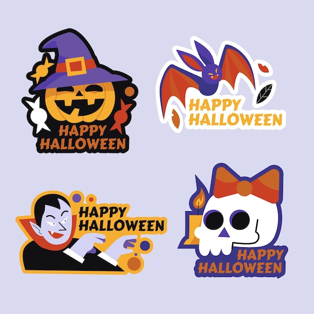 Hand drawn flat halloween labels collection