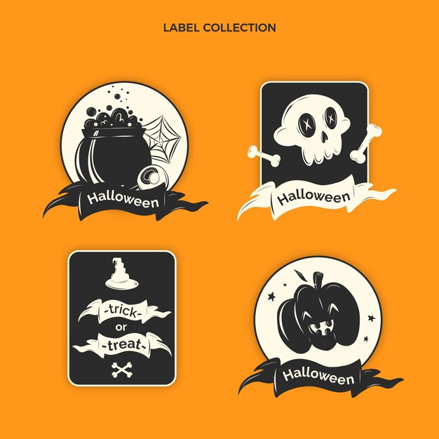 Hand drawn flat halloween labels collection