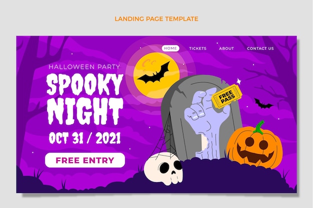 Free vector hand drawn flat halloween landing page template