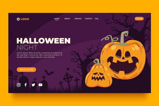 Vettore gratuito modello di pagina di destinazione di halloween piatto disegnato a mano